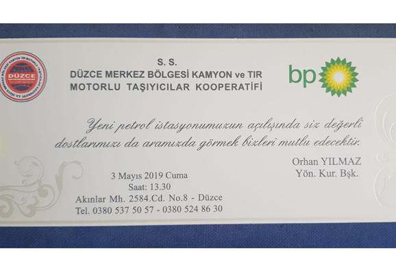 Eski Dernek Başkanımız Orhan Yılmaz'ın petrol ofisi açılışı 3 Mayıs 2019 Cuma günü olacaktır